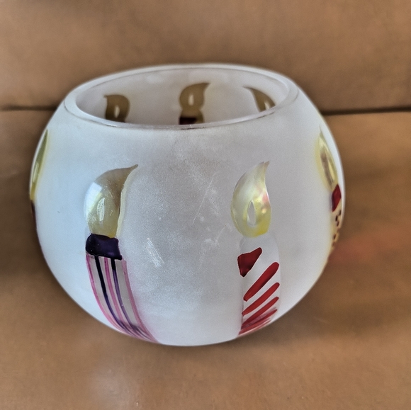 TeleFlora Circle Frosted Glass Vase Bowl w/ Multi-Color Hand Painted Candles - Picture 8 of 12
